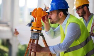 Land surveyor using total station - ALTA SURVEY Nevada A land surveyor using a total station to check site details needed for a due diligence survey