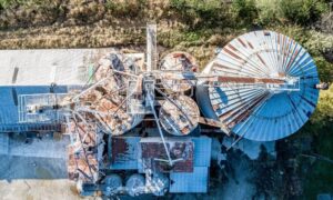Aerial view of an abandoned industrial facility for due diligence survey planning