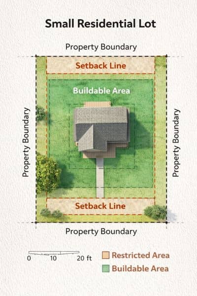 Property boundary buildable area diagram - ALTA SURVEY Nevada A land surveyor diagram showing property boundaries and the usable building area on a small residential lot