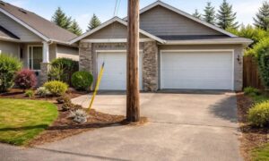 Residential driveway access blocked pole - ALTA SURVEY Nevada Residential driveway partially blocked by a utility pole showing limited property access that surveying companies can identify early