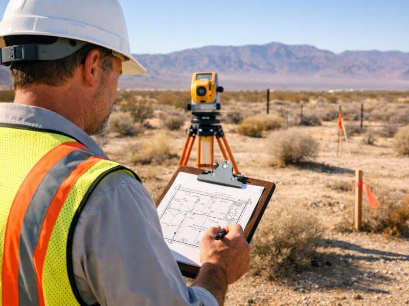 title survey pahrump - ALTA SURVEY Nevada Surveyor conducting a title survey on vacant land in Pahrump, NV to verify property boundaries and easements