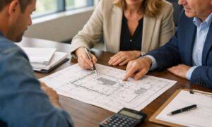 Updated survey documents property closing - ALTA SURVEY Nevada Lender and property owner reviewing updated survey documents during a property closing