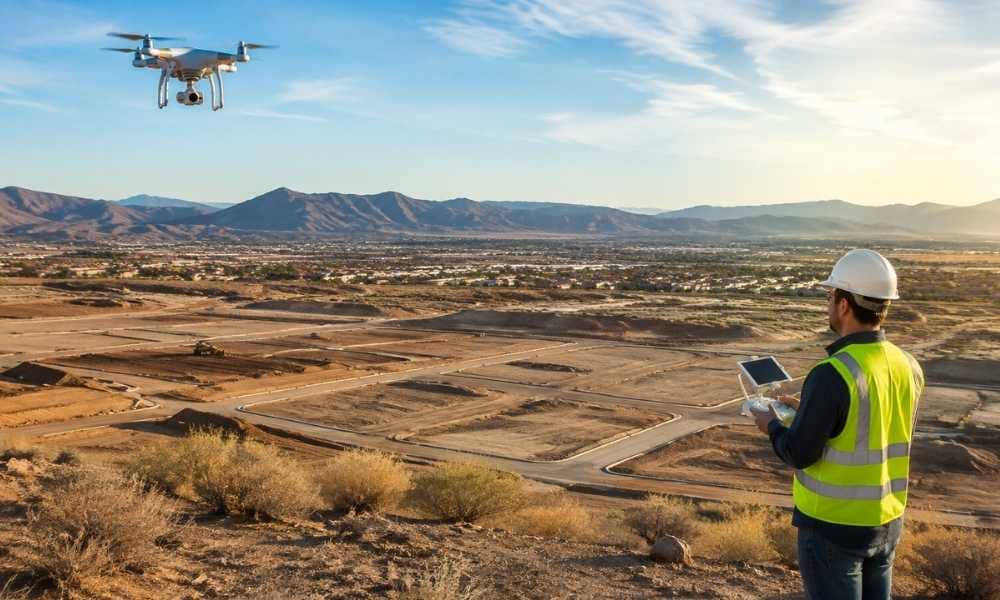 Drone surveying a land development site in north las vegas nevada